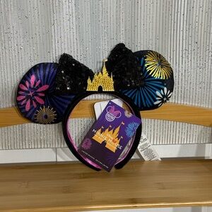 Disney Minnie Mouse Main Attraction Fireworks Ear Headband with Gold Castle